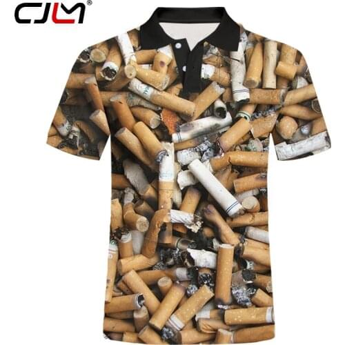 CJLM US Size Summer Polo Shirt 3d Cigarette Butt Printing Tshirt Fashion Short-sleeved Smoke Polo Tee Cool Shortsleeved Top
