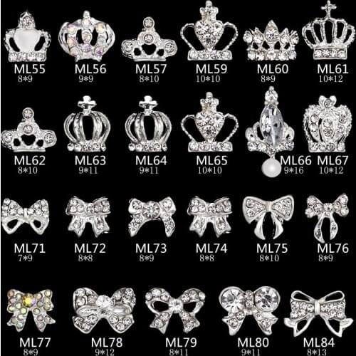 MN55-84 10 pcs 3D Metallic Rhinestone nail studs / Crown/Bow bling Clear crystal design charm Nail design nail art/ jewelry ,H21