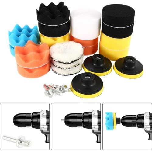 19/22/25PCS Polishing Pad Set Vehicle Cleaning Washing Sponge with Drill Adapter Woolen Foam Buffing Pads Woolen Waxing Pad Tool