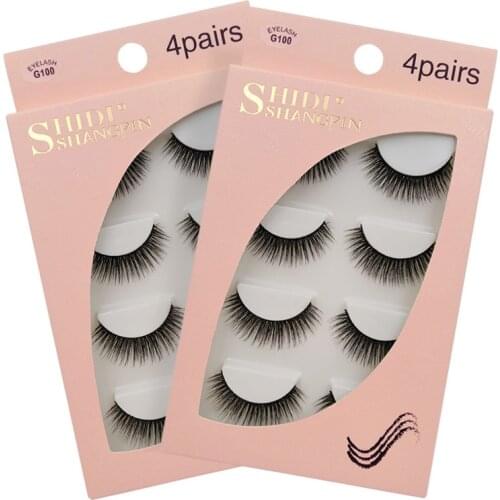 Pure handmade 3d mink hair false eyelashes 4 pairs natural long eyelashes