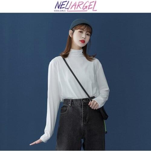 NELLARGEL Women Turtleneck Y2k Harajuku Streetwear T Shirts 2021 Female Solid Korean Fashion Tshirts Girl Vintage Kawaii Tshirts