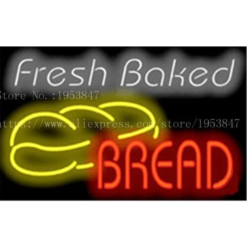 Fresh Baked Bread Neon sign Real Glass Tube Bulbs Light Bar Beer Club Decoration Signboard drink Deli Shop Store 19"x15"
