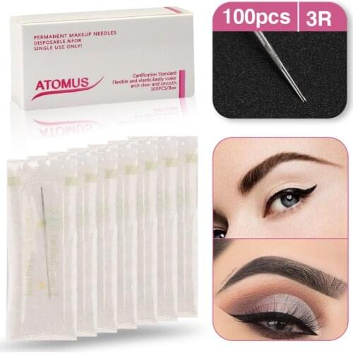 ATOMUS 100pcs Disposable Sterilized Tattoo Needles 1R/3R/5R For Eyebrow Pen Machine Permanent Makeup