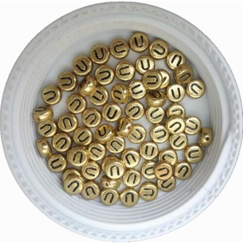 Wholesale 3600PCS/Lot 4*7MM Flat Round Coin Shape Gold Color Acrylic Single Letter U Beads Plastic Alphabet Jewelry Beads
