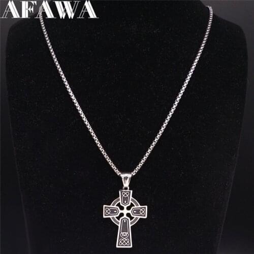 Irish Kettle Cross Stainless Steel Chain Necklace Men/Women Silver Color Necklace Jewelry collar acero inoxidable mujer N4015S02