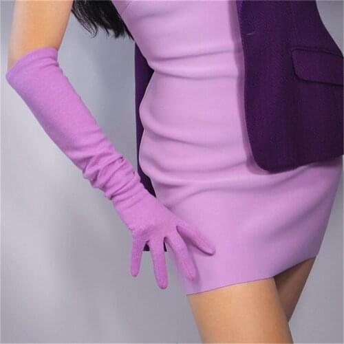 Fashion Elegant Cashmere Gloves Long Section 50cm Elastic Wool Woolen Woolen Small Fragrance Deep Pink Rose Red 5-YR06