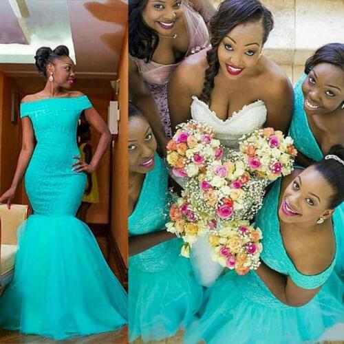 Off Shoulder Mermaid Teal Blue Lace Long Bridesmaid Dresses 2019 Lace Satin Prom Dresses Wedding Party Gowns