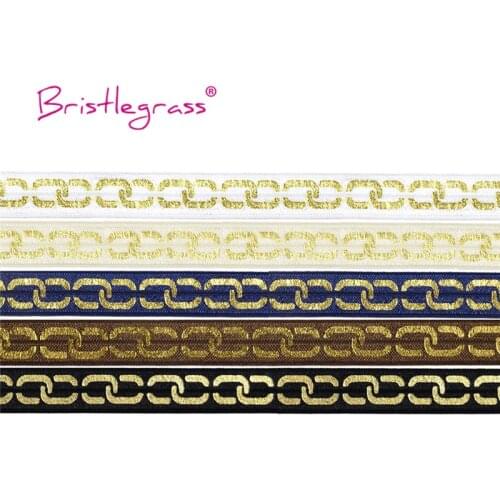 BRISTLEGRASS 5 Yard 5/8" 15mm Gold Chain Foil Print Fold Over Elastics FOE Spandex Band Hair Tie Headband Tutu Dress Sewing Trim