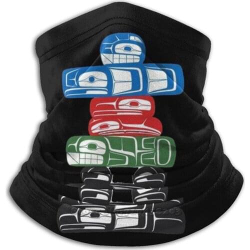 Northwest Native Art-Inukshuk 3D Bandana Face Neck Warmer Soft Fleece Mask Sport Scarf Native Art Northwest Art Haida Innukshuk