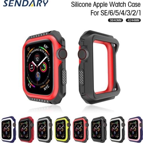 Sport Silicone+Hard Armor Watch Case for Apple Watch SE 4/5/6 40MM 44MM Protective Bumper Cover Frame for iWatch 1/2/3 38MM 42MM