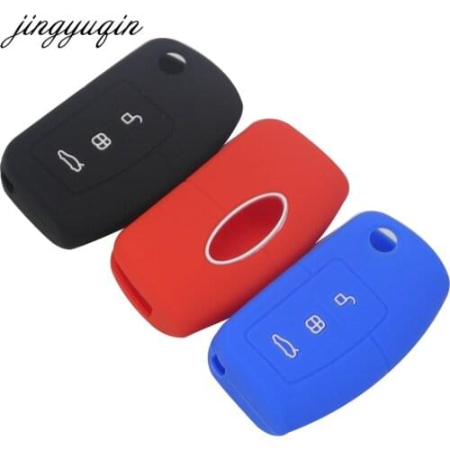 Jingyuqin Silicone Cover for Ford Fiesta Focus 2 Ecosport Kuga Escape Car Flip folding Remote key Case 3 Buttons