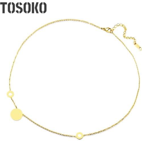 TOSOKO Stainless Steel Jewelry Circle Geometric Pendant Necklace Womens Fashion Simple Clavicle Chain BSP240