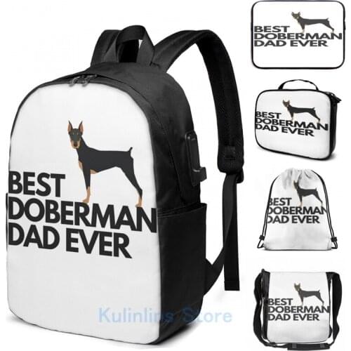 Funny Graphic print Best doberman dad ever quote Funny doberman dad saying USB Charge Backpack men School Travel laptop bag