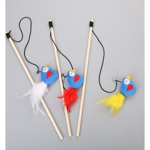 Great Kitten Play Interactive Fun Toy Cat Teaser Wand Pet Colorful Feather Fish Pole Cute Bird toys for cats for a cat toy