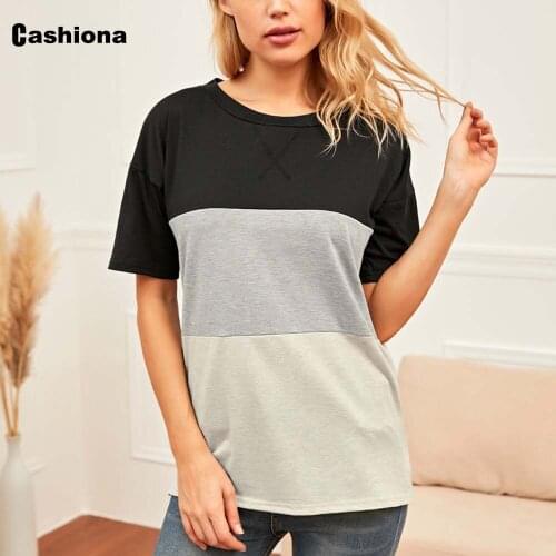 Cashiona Plus Size Women Elegant Leisure Casual T-shirt 2021 Patchwork Womens Top Latest Summer Loose Tees shirt Femme Clothes