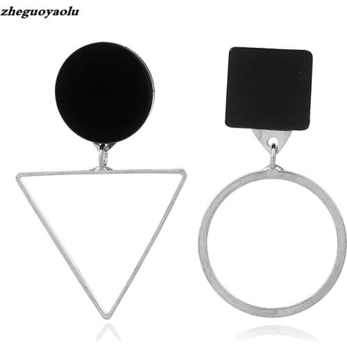 Punk Fashion Triangle Round Geometric Asymmetric Black Earrings Women Party Jewelry Pendientes Brincos