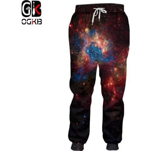OGKB 2018 New Casual Sweat Pants Women/men 3d Digital Print Galaxy Space Sweatpants Hombre Bodybuildign Fitness Drawstring Pants