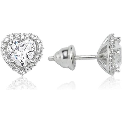Valori Jewels 1.5 Carat, Zirconia White Heart Gemstone, Rhodium Plated, Sterling Silver Earrings