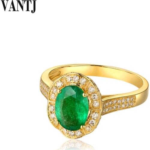 VANTJ Real 10K Yellow Gold Rings Sterling Lab Grown Emerald Moissanite Hydrothermal Created Gemstone Women Party Gift