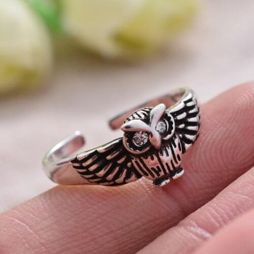 VSX2 100% 925 Sterling Silver Trendy Cute Owl Animal Ladies Ring Hot Sell Jewelry Women Party Gift No Fade