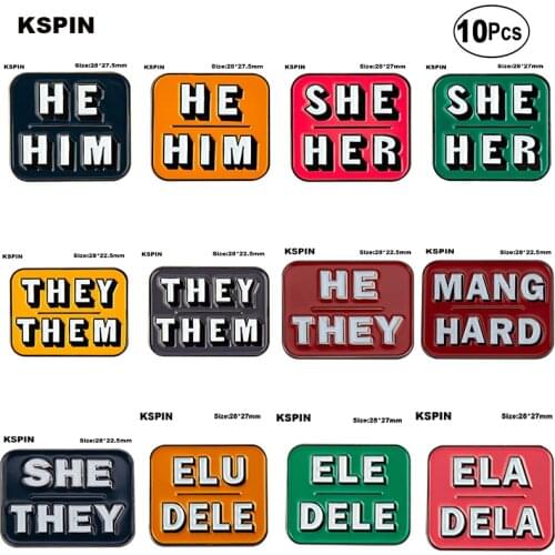 They Them She Her He Him Badge Lapel Pin Flag badge Brooch Pins Badges 10Pcs a Lot