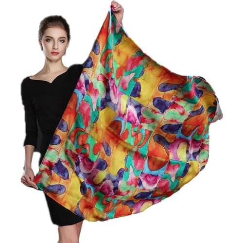 100% Pure Silk Large Square Scarf Shawl Nourish Skin Wraps Womens Best Gift Colorful stone Pattern 106cm
