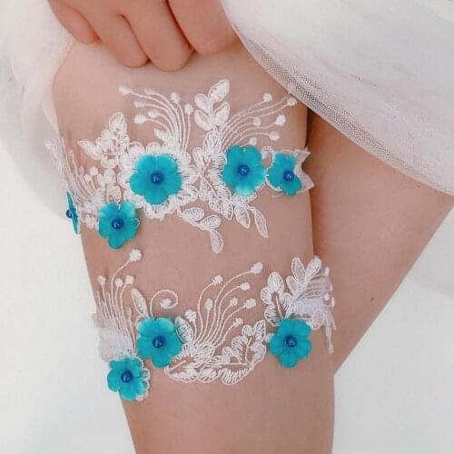 Garter belt 2Pcs Lace Floral Beading Embroidery Wedding Garter Ivory Sexy Garters for Women Bride Thigh Ring Bridal Leg Garter