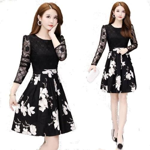 2020 Womens lace maxi christmas Dress Elegant O-neck Long Sleeve Black Bodycon Evening Party Dress Plus Size omighty Vestidos