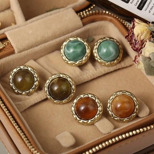 2021 Vintage Amber Stud Earrings For Women Retro Elegant Statement Earrings Gift Accessories Jewelry