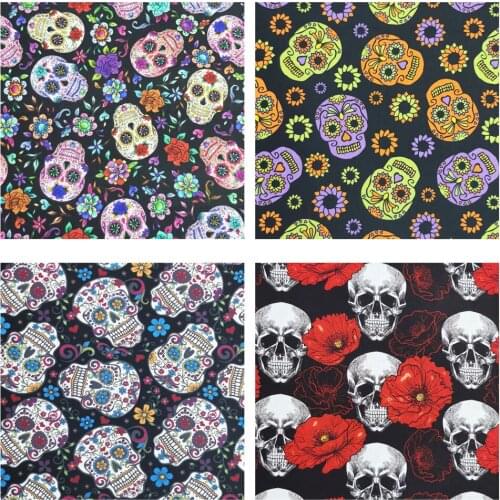 4pcs colorful Skull Heart Pink Flower Cotton Fabric Darkly Chain Patchwork Print Bundle Sewing Material Textile Tissue viaPhil
