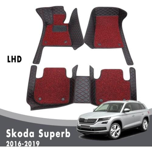 Car Floor Mats For Skoda Superb 2019 2018 2017 2016 Carpets Luxury Double Layer Wire Loop Auto Interior Custom Protector Covers