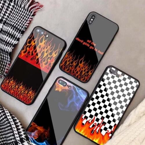 Fire DIY Tempered Glass Case For iPhone 11 12 Pro XR X XS MAX 8 7 6 5 Plus Phone Back Cover shell