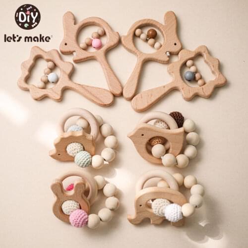 Lets Make Baby Teether 2pcs/set Wooden Cartoon Animal Rattle Bracelet to Ease Molar Teeth Customizable Children’s Growth Gift