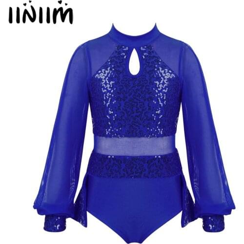 Kids Teen Dance wear Holographic Keyhole Tulle Splice Gymnastics Leotard for Girls Modern Contemporary Dancewear Performance