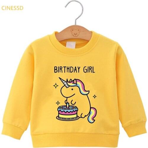 Cute Unicorn Print Birthday Girl Gift Winter Child Graphic Hoodie Baby Boys Sweatshirt Funny Jumper White Pink Yellow Pullover