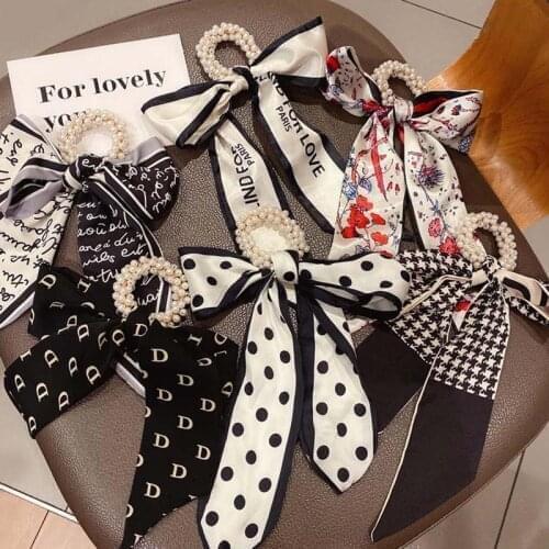 Long Ribbon Bowknot 1Pcs Rubber Band Nice Gift Fashion Hair Accessories Ponytail Holders Pearl Hairband