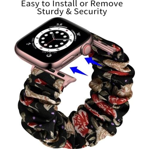 Elastic Fabric Band for Apple Watch iwatch 6 5 4 3 2 SE 38mm 42mm 40mm 44mm Flower Women Girls Scrunchie Strap Bracelet Watchban