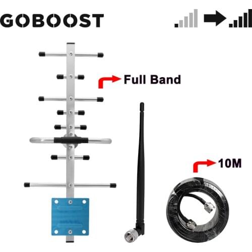 GOBOOST 2g 3g 4g Full Band 12 dBi Outdoor Yagi Antenna Indoor Whip Antenna With 10M Coaxial Cable Antenna Kit For Signal Booster