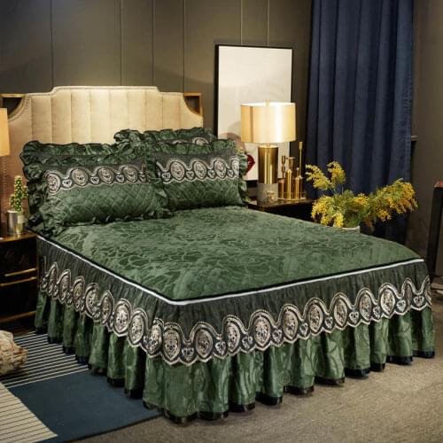 Crystal Velvet Bed Skirt Sheets for Bed Cover Lace Floral Embossed European Style Bedding Home Hotel Use Luxury Bedspread