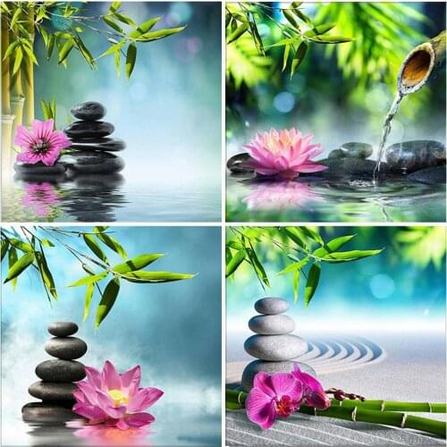 HUACAN 5D DIY Diamond Painting Lotus Stone Full Square New Arrival Diamond Embroidery Landscape Diamond Mosaic Handmade Gift
