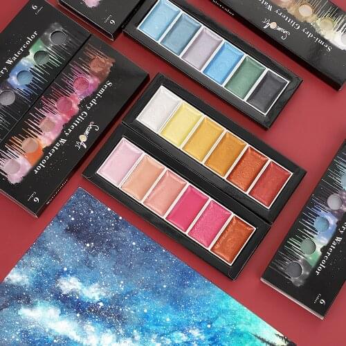 JIANWU ART5 6 color Pearlescent solid watercolor oil paint box Professional jelly color pigment Artistic Painting art Supplies