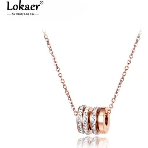 Lokaer Classic Cubic Zirconia Circle Chokers Necklaces Pave Setting Rhinestone Gold Color Stainless Steel Female Jewelry N18028