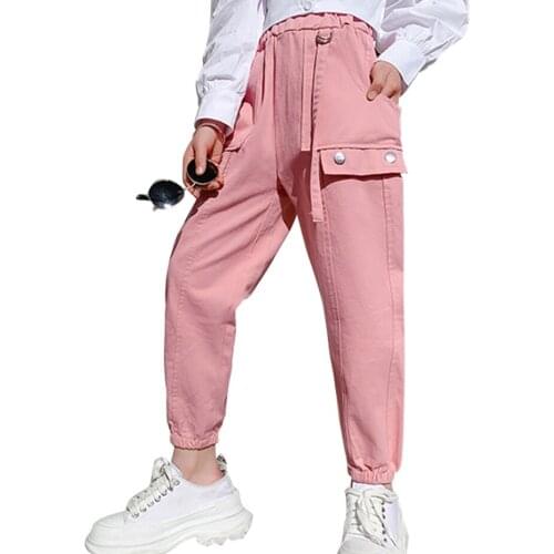 Pants For Girls Pockets Girls Trousers Solid Color Childrens Overalls Spring Autumn Clothes For Girls