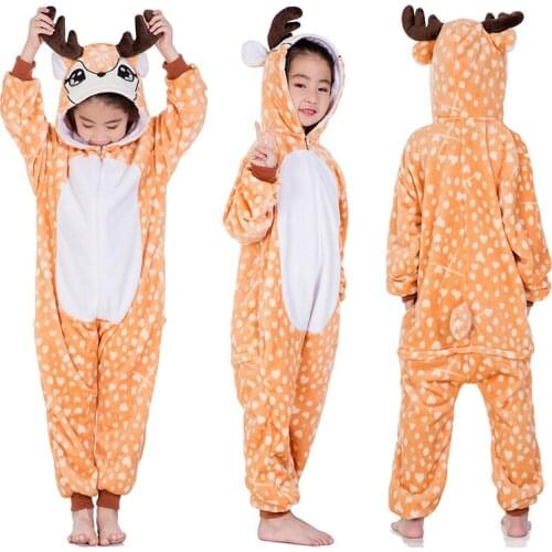 Kigurumi Girls Christmas Reindeer Animal Cartoon Pijamas Girls Unicorn Pijamas Overalls Kids Jumpsuits for Kids 4 6 8 10 12 Yrs