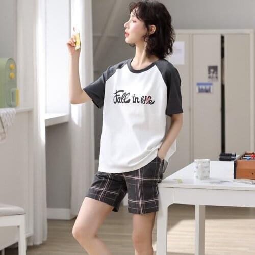 Summer Pajamas Sets Women Striped 100% Cotton Cartoon Fashion Women Short Sleeve Sleepwear Suit 2 piece Sexy Home Lounge Gift