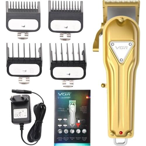 VGR Rechargeable Golden Silver All Metal Hair Clipper Cordless Electric Hair Trimmer Professional Haircut Beard Shaver Machine