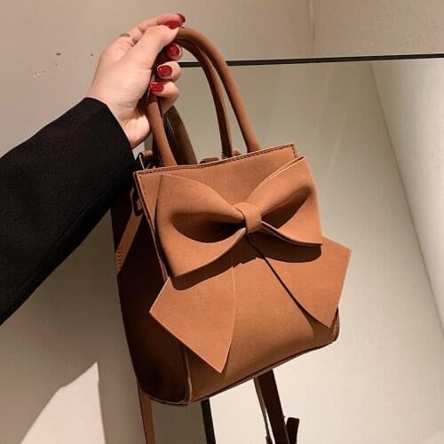 Cute Bow Small Bucket Bag PU Leather Crossbody Bags for Women 2021 Simple Designer Shoulder Bag Ins Chic Handbags and Purses
