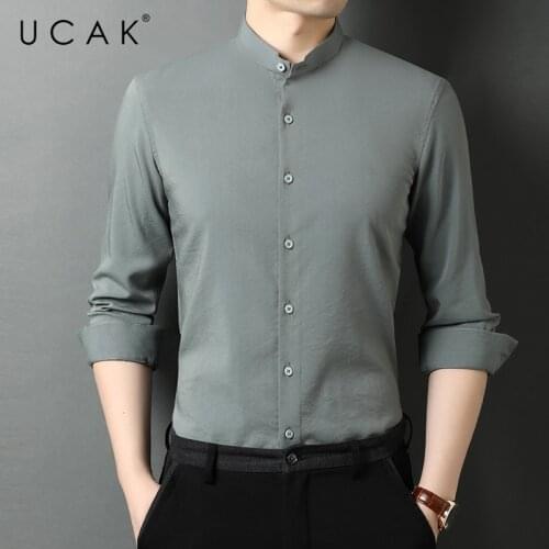 UCAK Brand Classic Solid Color Shirts Men Clothing Mandarin Collar Streetwear Shirt Pull Homme Spring Autumn Clothes U6537