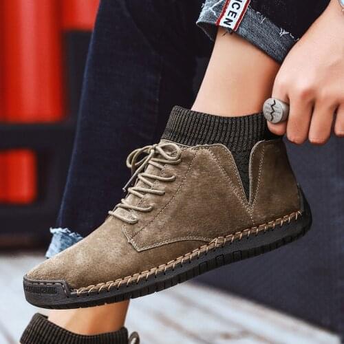 Mens Spring Autumn Casual Shoes Frosted Leather Lace Up Flat Bottom Large Size Four Seasons Non Slip Wear-Resistant Casual Shoe