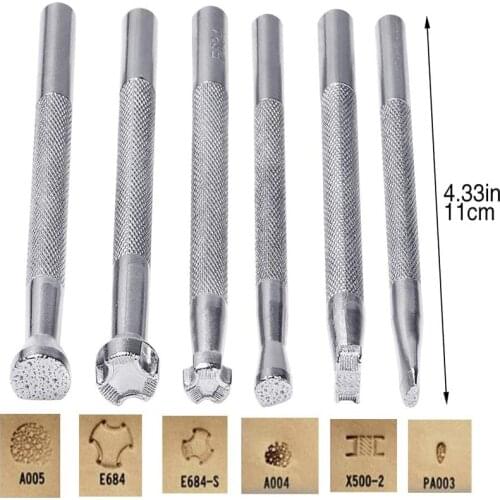 6Pcs Leather Stamping Printing Tools Kit Alloy Stamp Punch Set Carving Saddle Making Tools for Leather Craft DIY Art Working